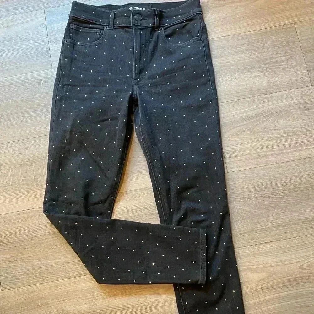 Express black rhinestone jeans 
